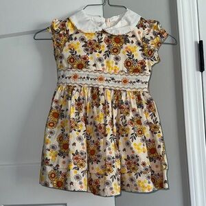 Bonnie Jean Cream Dress with Yellow & Brown Floral Print
